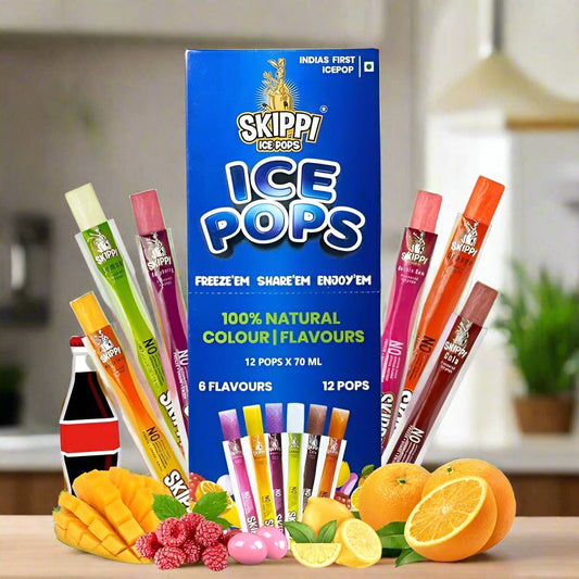 Skippi Icepops Natural Ice Popsicles (Lemon, Mango, Orange, Raspberry, Bubblegum and Cola) - 12 x 70 ml