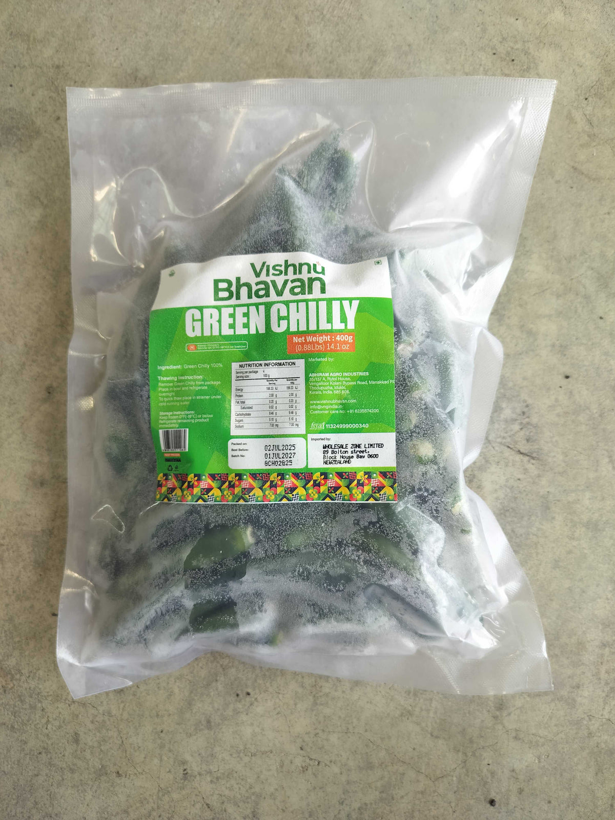 Frozen Green Chilli 400g (Vishnu Bhavan)