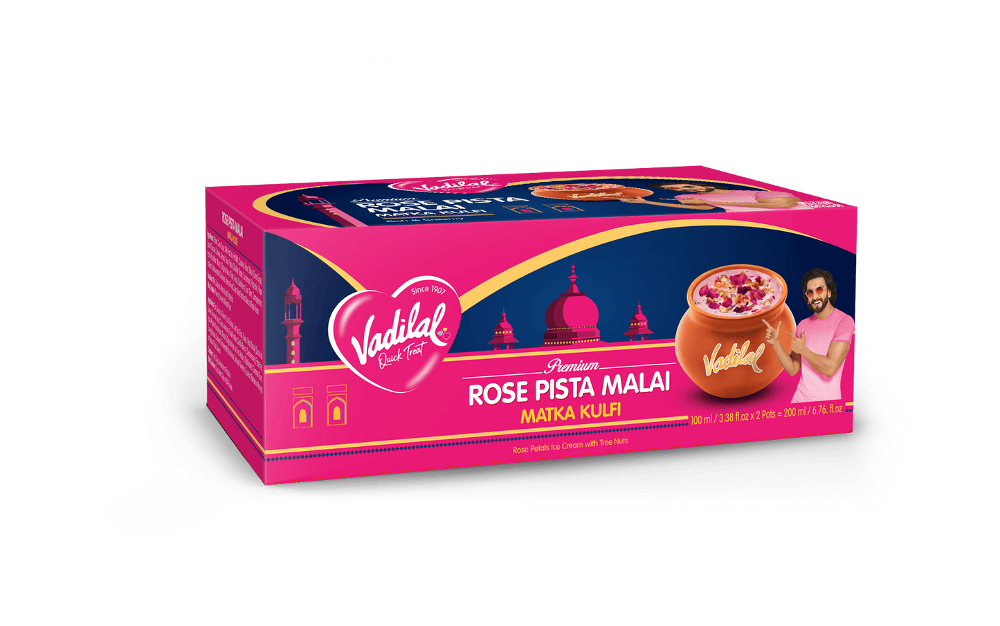Vadilal Rose Pista Malai Matka Kulfi 100ml